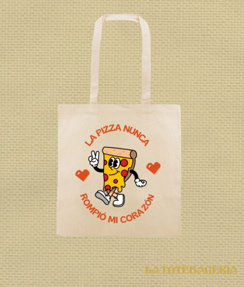 Tote Bag con fuelle "La pizza nunca rompió mi corazón"