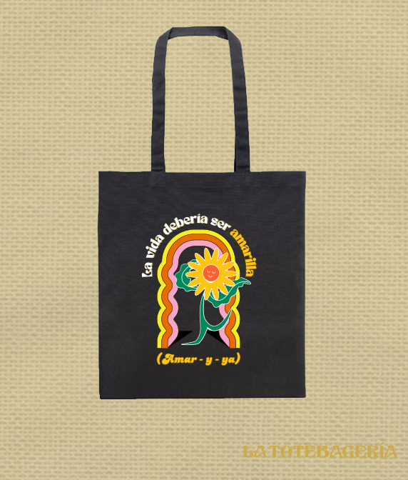 Tote Bag con fuelle "La vida debería ser amarilla" - Imagen 2