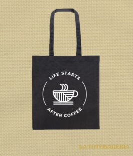 Tote Bag con fuelle «Life starts after coffe»