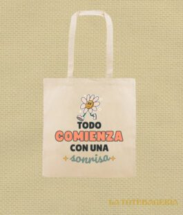 Tote Bag con fuelle «Todo comienza por una sonrisa»
