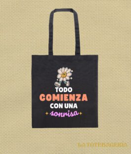Tote Bag con fuelle «Todo comienza por una sonrisa»