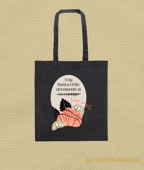 Tote Bag con fuelle "Voy hasta el fin del mundo si hay shushi" - Imagen 2